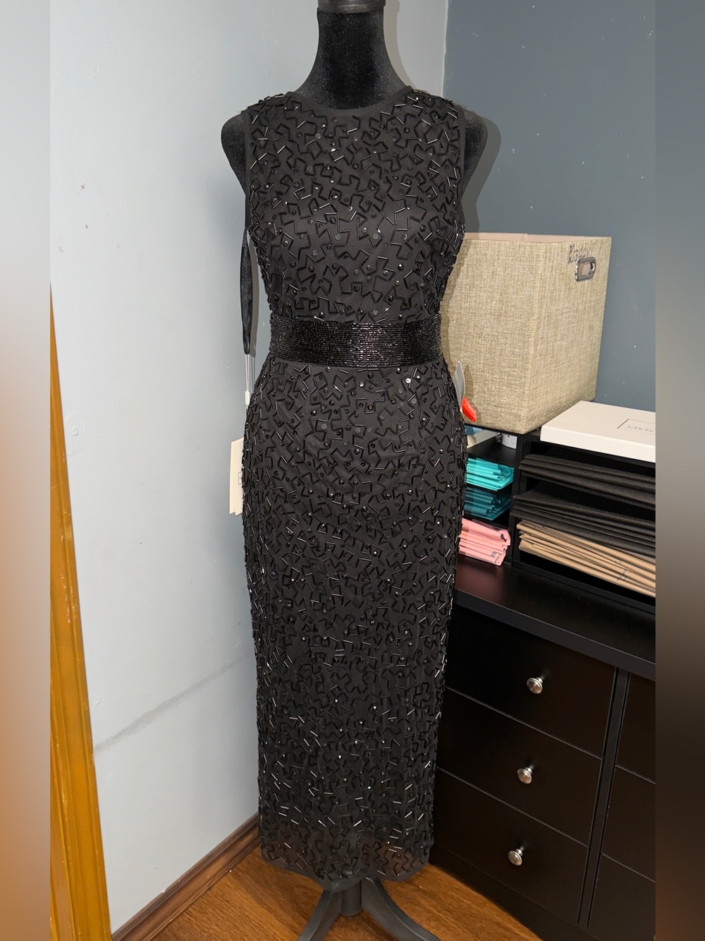 Mac Duggal Black Beaded Sleeveless Maxi Dress